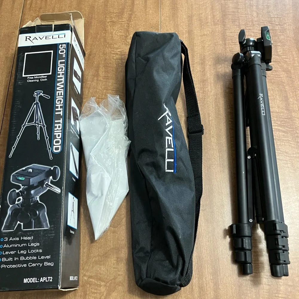 50 “ Black Tripod for Cameras w/Adjustable Height & Stability with carrier bag